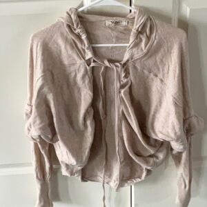 Tan hooded knit cardigan